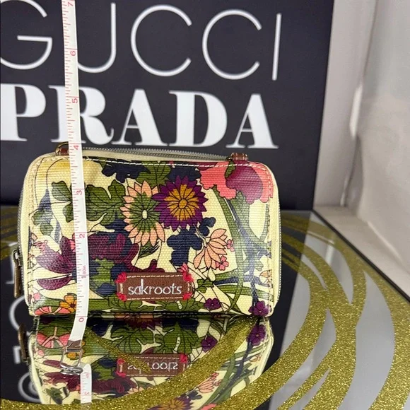 Sakroots Yellow Multi Floral Zip Wallet with Green, Purple & Pink Accents - Picture 4 of 10